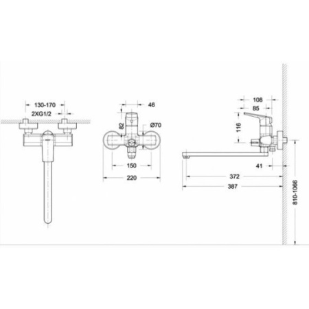 смеситель для ванны с душем bravat real f6121179cp-01l универсальный