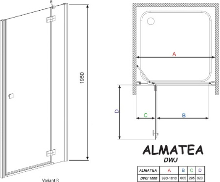 душевая дверь radaway almatea dwj 100 r графитовое