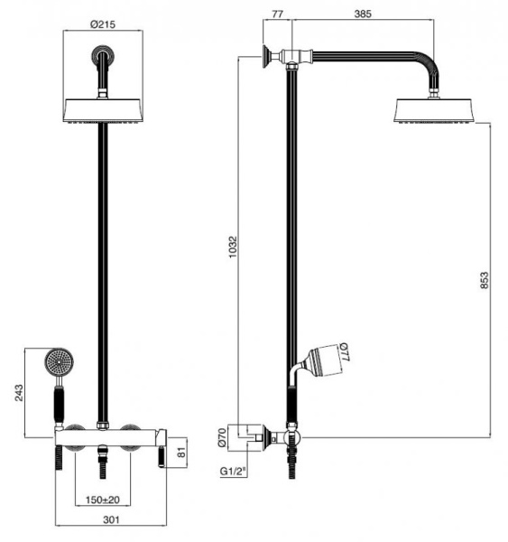 душевая система cezares olimp olimp-cd-03/24-l золото 24 карат